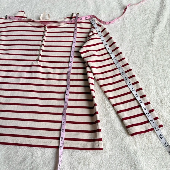 Sezane Gatsby Stripes Ivory Red Crewneck Long Sleeve Top L - Picture 5 of 10